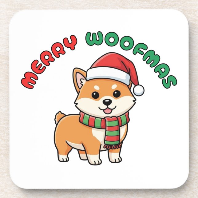Christmas Shiba Inu Coaster: Merry Woofmas Coaster (Front)