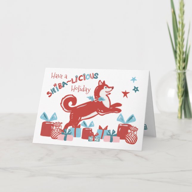 Christmas Shiba Inu Dog Holiday Joy Modern Retro Card (Front)