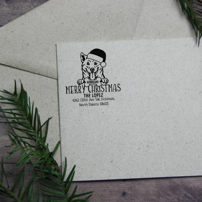 Christmas Shiba Inu Dog Return Address  Rubber Stamp (Creator Uploaded)