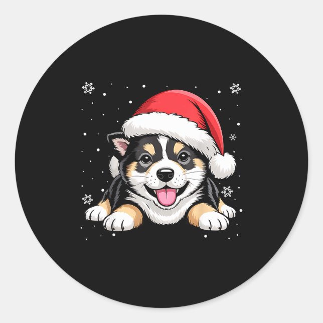 Christmas Shiba Inu Dog Wearing Santa Hat Pet Anim Classic Round Sticker (Front)