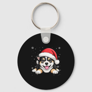Christmas Shiba Inu Dog Wearing Santa Hat Pet Anim Key Ring