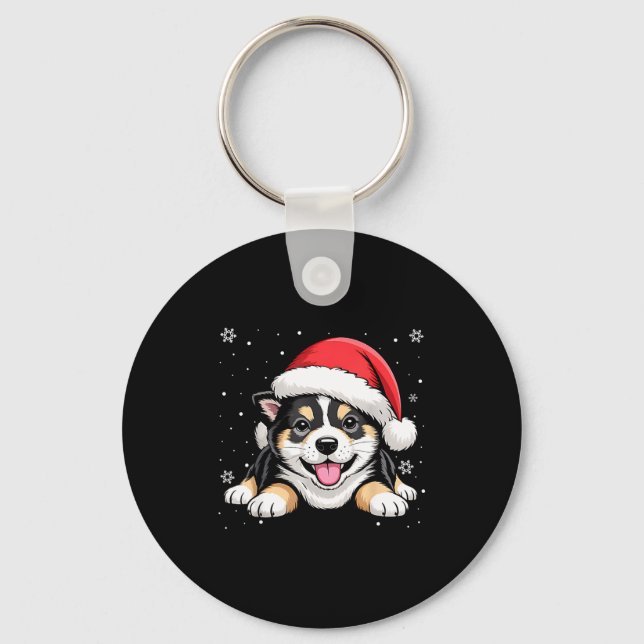 Christmas Shiba Inu Dog Wearing Santa Hat Pet Anim Key Ring (Front)