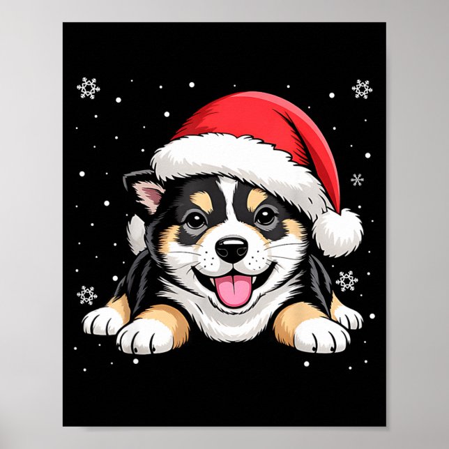 Christmas Shiba Inu Dog Wearing Santa Hat Pet Anim Poster (Front)