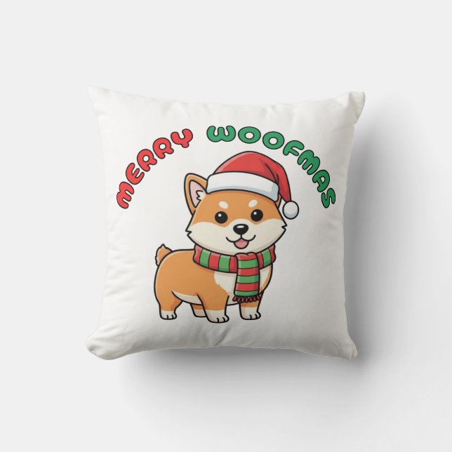 Christmas Shiba Inu Pillow: Merry Woofmas Cushion (Front)