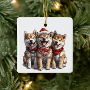 Christmas Shiba Inu Santa Dogs Ceramic Ornament