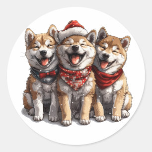 Christmas Shiba Inu Santa Dogs Classic Round Sticker