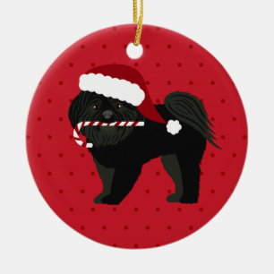 Christmas Shih Tzu Black Puppy Cut Ceramic Tree Decoration