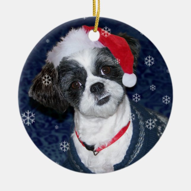 Christmas Shih Tzu Dog Ceramic Tree Decoration (Front)