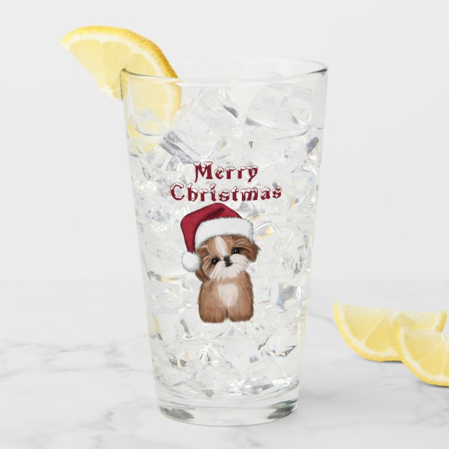 Christmas Shih Tzu Dog  Glass (Front Ice)