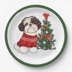 Christmas Shih Tzu Dog Paper Plate