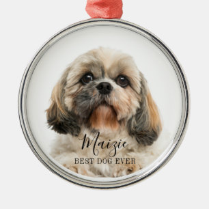 Christmas Shih Tzu Dog Personalised Pet Photo Metal Tree Decoration