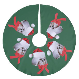 Christmas, Shih Tzu Dog, Santa Hat Brushed Polyester Tree Skirt