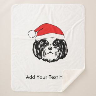 Christmas Shih Tzu Dog Santa Hat Sherpa Blanket