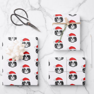 Christmas Shih Tzu Dog Santa Hat Wrapping Paper Sheet