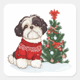 Christmas Shih Tzu Dog Square Sticker