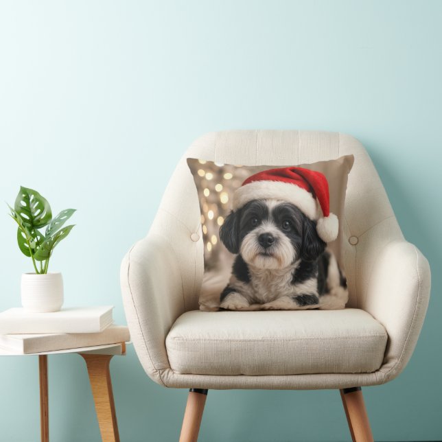 Christmas Shih Tzu Dog With Santa Hat Cushion (Chair)