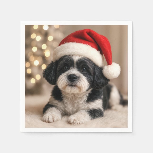 Christmas Shih Tzu Dog With Santa Hat Napkin (Front)