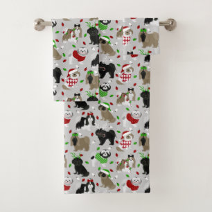 Christmas Shih Tzu Dogs Bath Towel Set