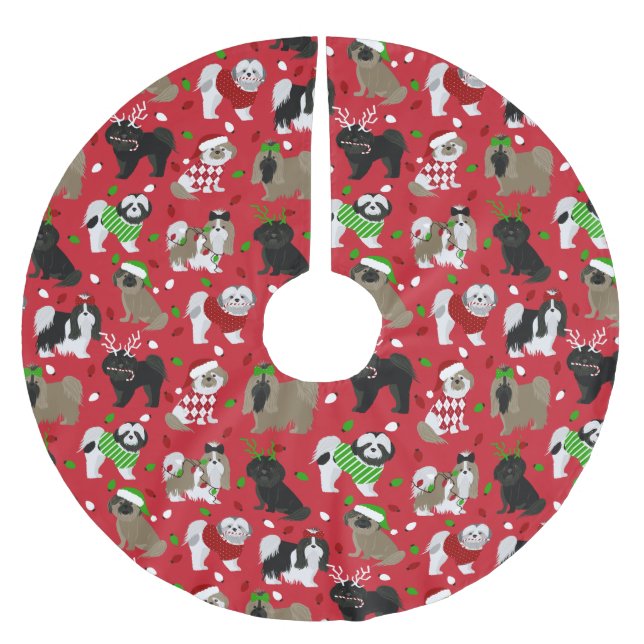 Christmas Shih Tzu Dogs Brushed Polyester Tree Skirt (Front)