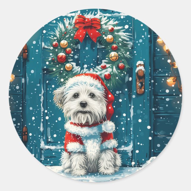 Christmas Shih Tzu Dogs Classic Round Sticker (Front)