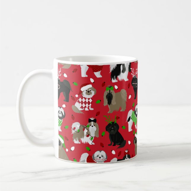 Christmas Shih Tzu Dogs Coffee Mug (Left)