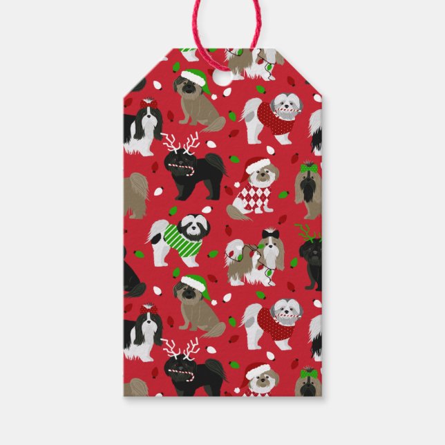 Christmas Shih Tzu Dogs Gift Tags (Front)