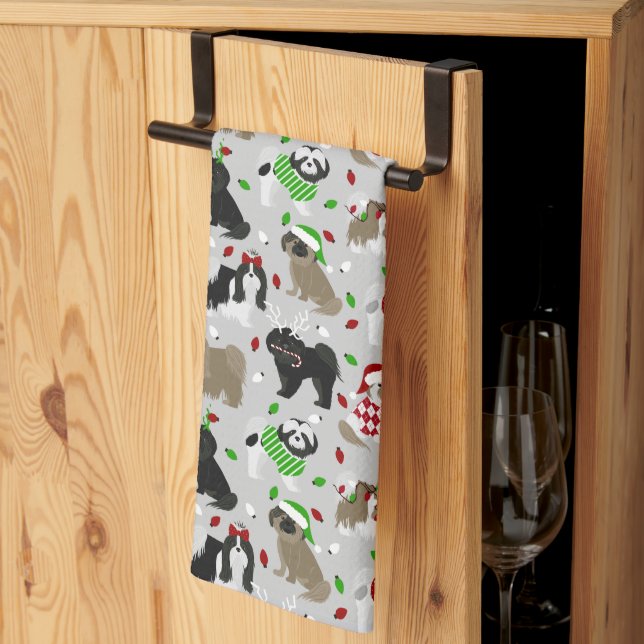 Christmas Shih Tzu Dogs Kitchen Towel (Thirds Fold)