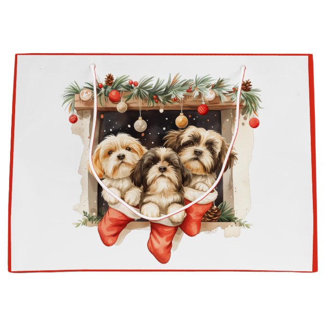 Christmas Shih Tzu Dogs Large Gift Bag (Front)