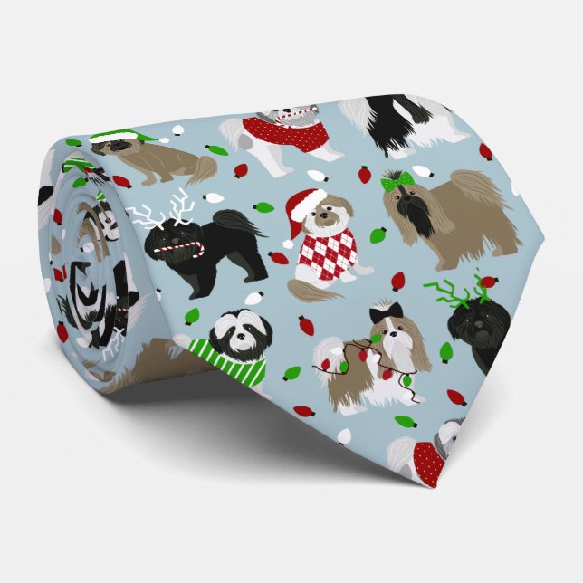 Christmas Shih Tzu Dogs Neck Tie (Rolled)
