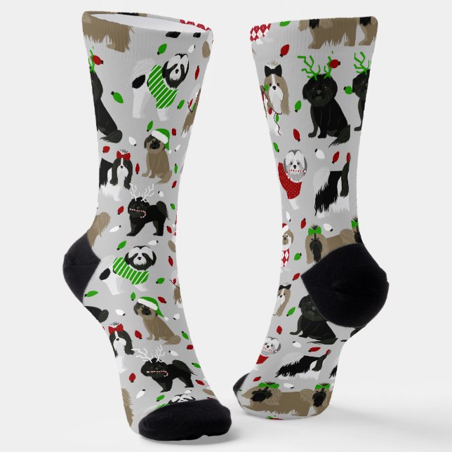 Christmas Shih Tzu Dogs Socks (Angled)