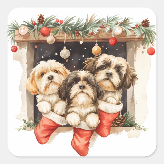 Christmas Shih Tzu Dogs Square Sticker (Front)
