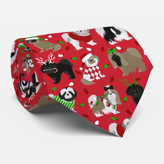 Christmas Shih Tzu Dogs Tie (Rolled)