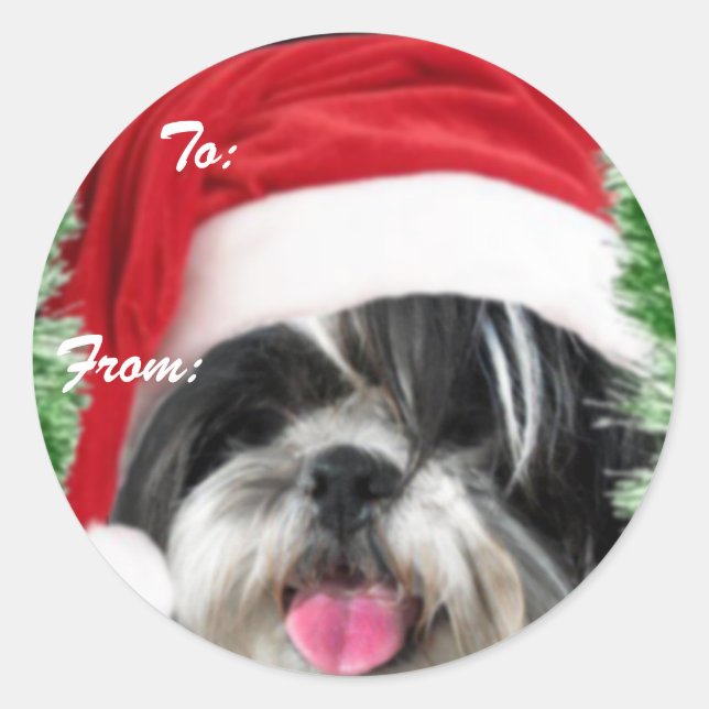 Christmas Shih Tzu Gift Tag Sticker (Front)