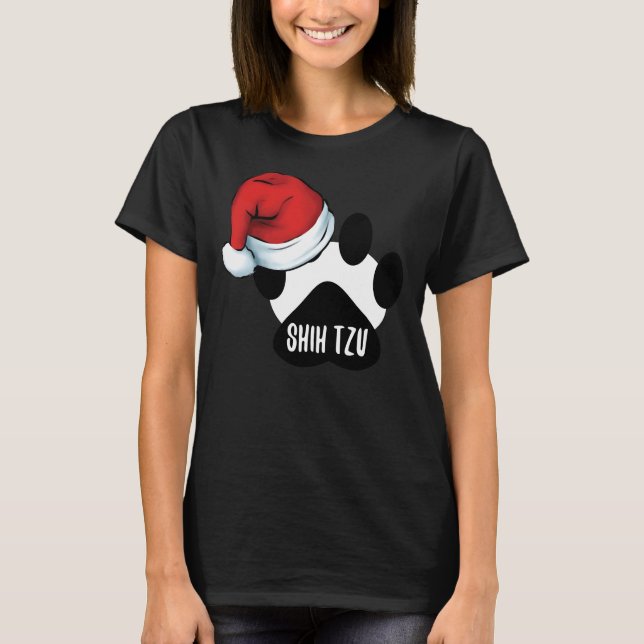 Christmas Shih Tzu Paw Print Seal T-Shirt (Front)