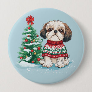 Christmas Shih Tzu Santa Dog 10 Cm Round Badge