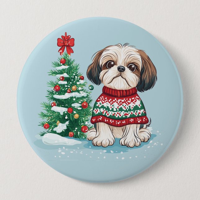 Christmas Shih Tzu Santa Dog 10 Cm Round Badge (Front)