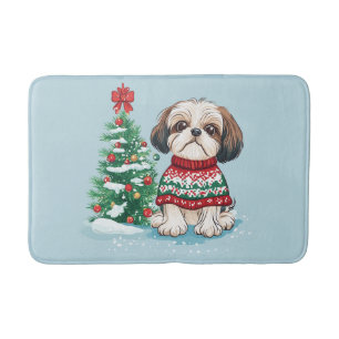 Christmas Shih Tzu Santa Dog Bath Mat