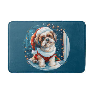 Christmas Shih Tzu Santa Dog Bath Mat
