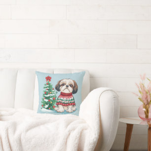 Christmas Shih Tzu Santa Dog Cushion