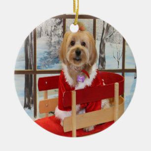 Christmas Shih Tzu Toy Dog on a Sled Ornament