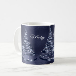 Christmas Shiny Blue Ribbon Tree Sparkle Coffee Mug