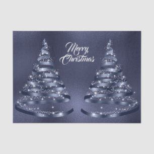 Christmas Shiny Blue Ribbon Tree Sparkle Tissue Paper