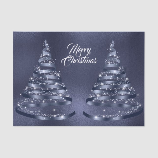 Christmas Shiny Blue Ribbon Tree Sparkle Tissue Paper (Front)