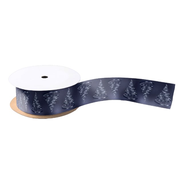 Christmas Shiny Blue Tree Sparkle Elegant Satin Ribbon (Spool)
