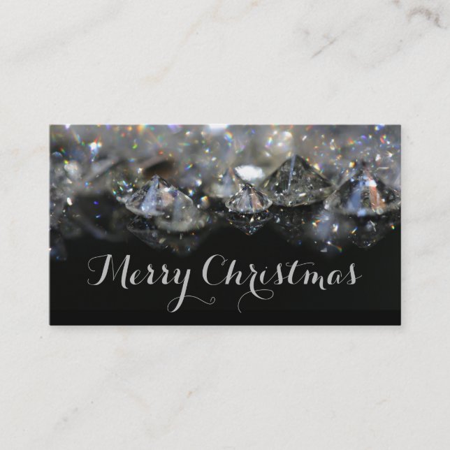 Christmas Shiny Festive Elegant Diamonds Black Business Card (Front)