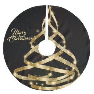 Christmas Shiny Golden Ribbon Tree Sparkle Black Brushed Polyester Tree Skirt