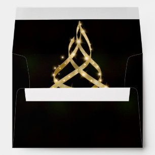 Christmas Shiny Golden Ribbon Tree Sparkle Black Envelope