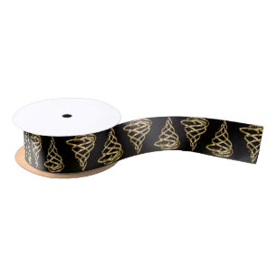 Christmas Shiny Golden Tree Sparkle Black Elegant Satin Ribbon