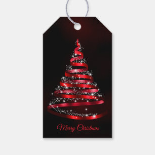 Christmas Shiny Red Ribbon Tree Sparkle Black Gift Tags