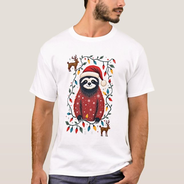 Christmas Shirt for Sloth Lover Gift Santa Buffalo (Front)